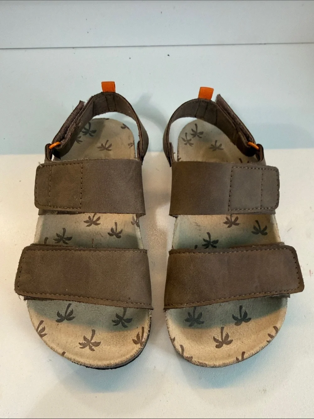 wonder nation Brown Kids Velcro Strap Sandals with Orange Accent